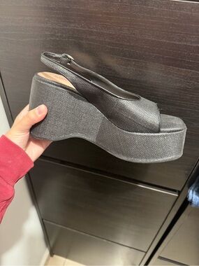 Maeve Black Textured Platform Slingback Sandals